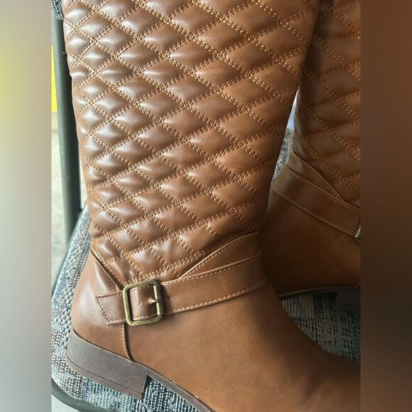 Just Fab Brown Knee Quilted Boots - Picture 9 of 16